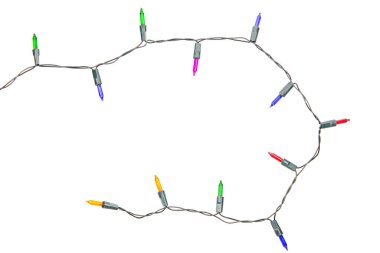 Noel ışıkları beyaz arka planda izole edilmiş bir şekilde kırpıştırılıyor