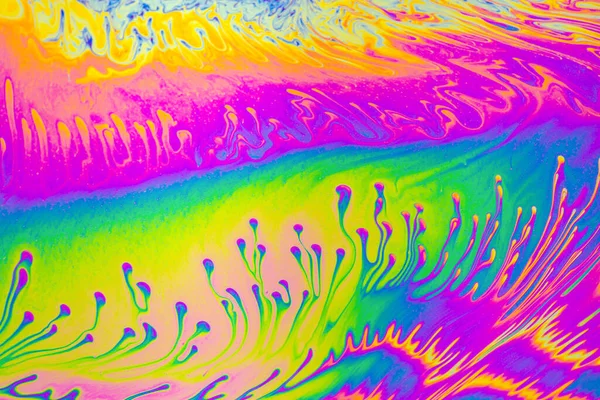 Psicadélico Padrões Multicoloridos Fundo Foto Macro Tiro Bolhas Sabão — Fotografia de Stock