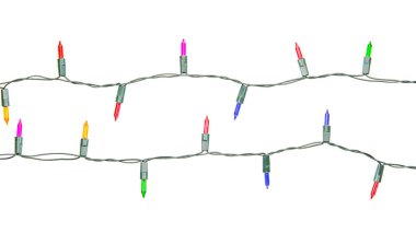 Noel ışıkları beyaz arka planda izole edilmiş bir şekilde kırpıştırılıyor