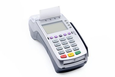 Beyaz arkaplanda kırpma yolu ile izole edilmiş EDC makinesi veya elektronik veri yakalama makinesi