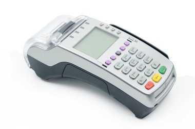 Beyaz arkaplanda kırpma yolu ile izole edilmiş EDC makinesi veya elektronik veri yakalama makinesi