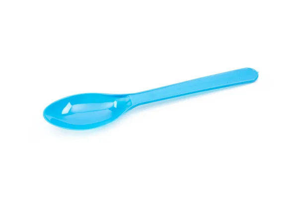 Cucchiaio Plastica Blu Isolato Sfondo Bianco — Foto Stock