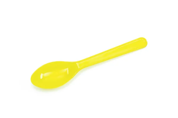 Yellow Plastic Spoon Isolated White Backgroun — Stock Photo, Image