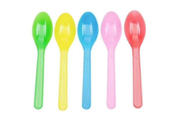 Colorful Plastic Spoons Collection Party Isolated White — Stock Photo, Image