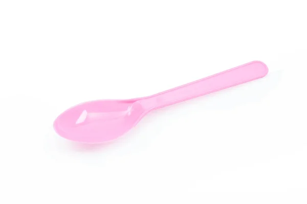 Cucchiaio Plastica Rosa Isolato Sfondo Bianco — Foto Stock