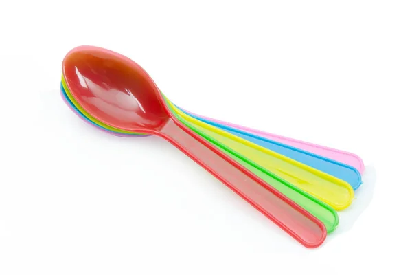 Colorful Plastic Spoons Collection Party Isolated White — Stock Photo, Image