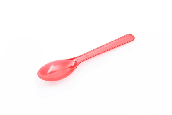 Red Plastic Spoon Isolated White Backgroun — Stock Photo, Image