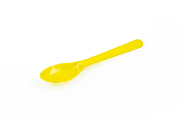 Yellow Plastic Spoon Isolated White Backgroun — Stock Photo, Image