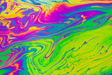 Psikedelik çok renkli desenler arka planı. Sabun köpüklerinin makro fotoğraf çekimi