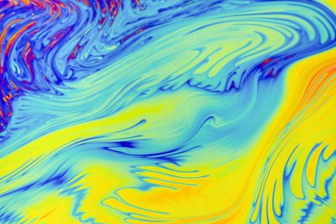 Psikedelik çok renkli arkaplan. Sabun köpüklerinin makro fotoğraf çekimi