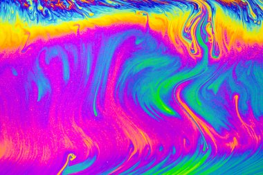 Gökkuşağı renkleri. Psikedelik çok renkli desenler arka planı. Sabun köpüklerinin makro fotoğraf çekimi