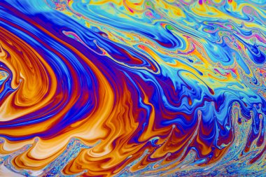 Gökkuşağı renkleri. Psikedelik çok renkli desenler arka planı. Sabun köpüklerinin makro fotoğraf çekimi