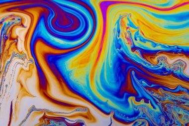 Gökkuşağı renkleri. Psikedelik çok renkli desenler arka planı. Sabun köpüklerinin makro fotoğraf çekimi