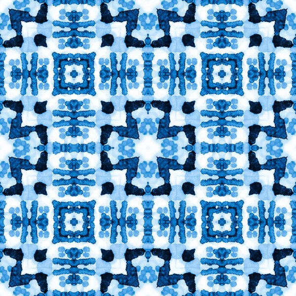 墨西哥几何图形 神秘的模式 靛青领带 染料底 水彩印刷 纹理纸 领带染料纹理艺术 肮脏的艺术绘画 碎屑质感领带染料艺术 — 图库照片