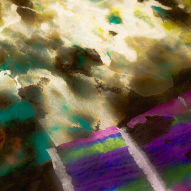 Etnik Soyut Desen 'i Ikat. Amerikan yerlisi. Latince Tie Boya Yazısı. Suluboya Baskı. Baner sıçradı. Kravat boyalı sanat eseri. Kirli Arkaplan. Parçalanmış doku Kova Sanatı.