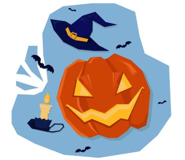 Cadılar Bayramı Partisi 'nde Balkabağı ve Şapka Mum ve Yarasalarla