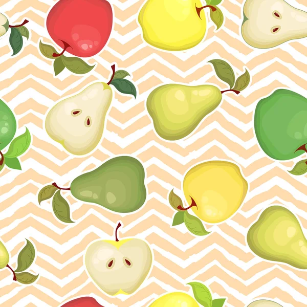 Modèle Vectoriel Sans Couture Avec Des Pommes Des Poires Colorées — Image vectorielle