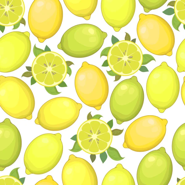 Seamless Vector Pattern Colorful Lemon Limes Isolated White Background Natural — Stock Vector