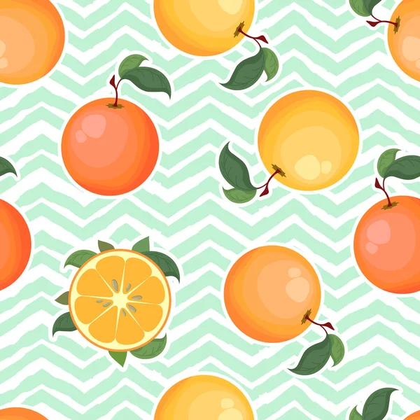 Nahtloses Vektormuster Mit Bunten Orangen Auf Geometrischem Hintergrund Natürliche Frischobst — Stockvektor
