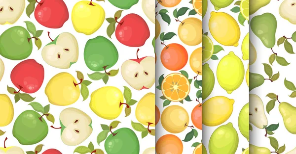 Motifs Vectoriels Sans Couture Collection Dessins Animés Fruits Colorés Pommes — Image vectorielle