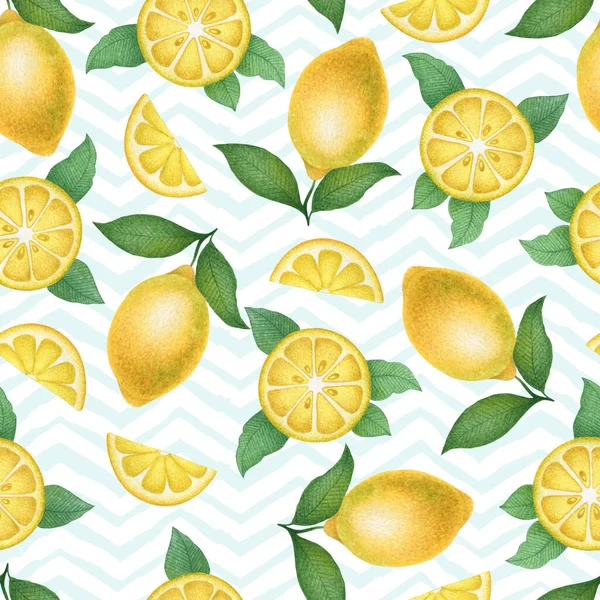 Aquarelle Motif Sans Couture Avec Des Citrons Dessinés Main Isolés — Photo