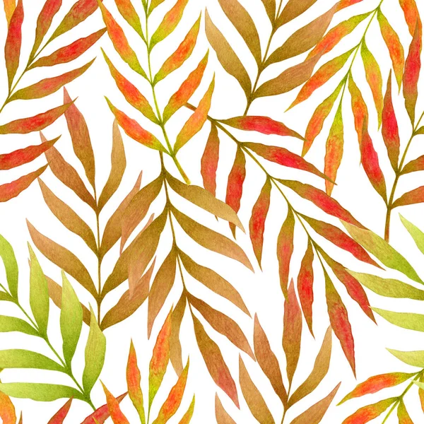 Seamless watercolor pattern with hand drawn autumn leaves and branches isolated on white background. Botanical illustration for textile, print, card, invitation, wallpaper, home decor, fabric