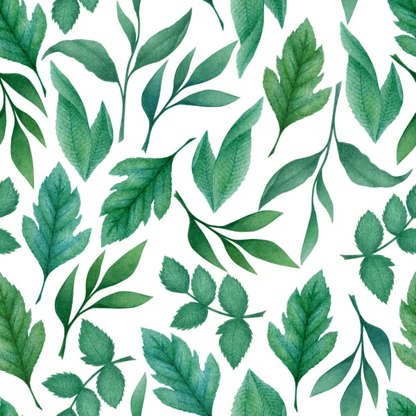 Watercolor Seamless Pattern Hand Drawn Blue Green Leaves Branches Isolated — Stock Photo, Image