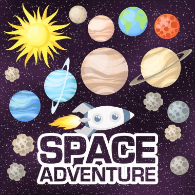 Uzayın farklı elementlerine ve uzay maceralarına sahip kart