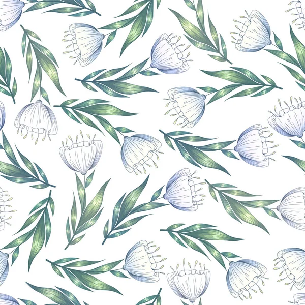 Motif Floral Vectoriel Sans Couture Avec Des Fleurs Dessinées Main — Image vectorielle