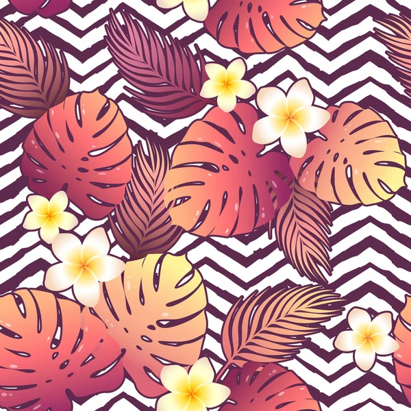 Modèle Sans Couture Vectoriel Tropical Avec Des Feuilles Colorées Des — Image vectorielle