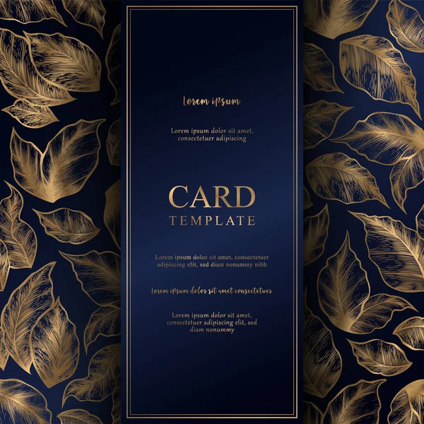Üzerinde altın el çizilmiş çiçek desenli vektör kartı. Davetiye, tebrik ve düğün kartı şablonu, afiş