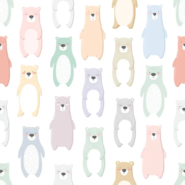 カラフルな手描きのかわいいクマが白い背景に隔離されたシームレスなベクトルパターン ファブリック Tシャツプリント カード 壁紙のデザイン — ストックベクタ