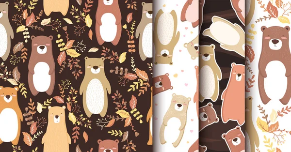 カラフルな手描きのかわいいクマが白い背景に隔離されたシームレスなベクトルパターンコレクション ファブリック カード Tシャツのデザイン Print — ストックベクタ