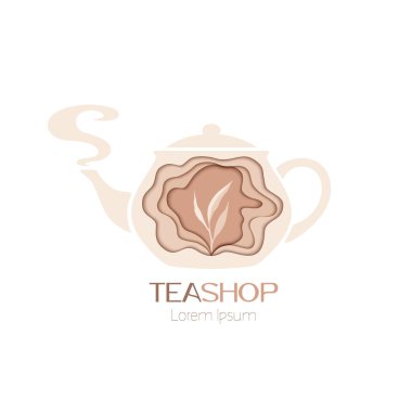 Beyaz arka planda izole edilmiş pastel renklerde çaydanlık ve yaprak ile çay eli logosu çizildi. Etiket, amblem ve ambalaj için doğal organik tasarım kavramı