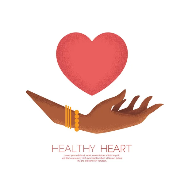 Medical Vector Illustration Flat Style Textured Women Hand Red Heart — Stock Vector