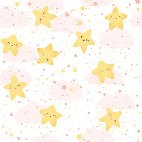 Patrón Vectorial Sin Costuras Con Lindas Estrellas Dibujos Animados Dibujados — Vector de stock