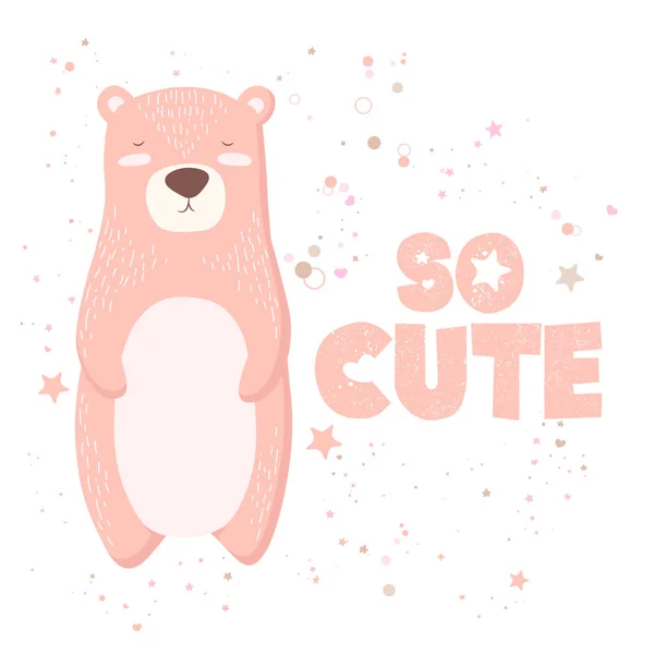 Векторная Иллюстрация Милым Ручным Рисунком Розовый Медведь Характер Буквы Мило — стоковый вектор