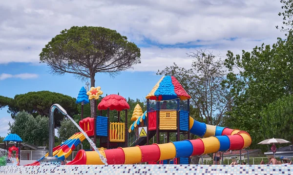 Colorful Plastic Kids Playground In Aqua Park. — Stock Photo, Image