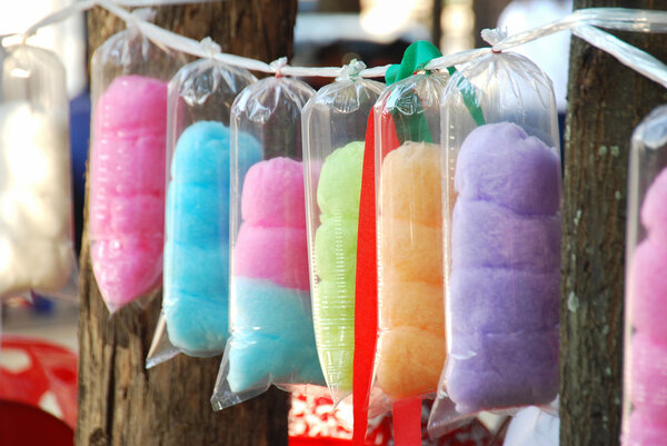 Colorful cotton sweet candy in rainbow colors (selected focus)