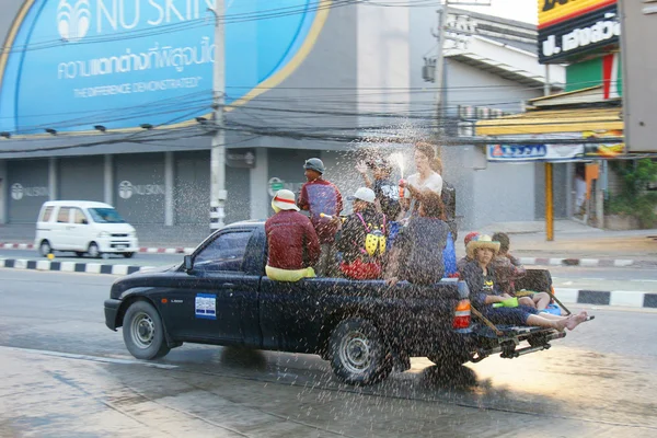 People in a Songkran water fight festival in Chiangmai, Thailand — Stock Photo, Image