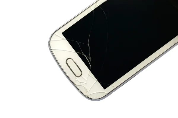 Zepsuty smartfon izolowany na białym tle — Zdjęcie stockowe