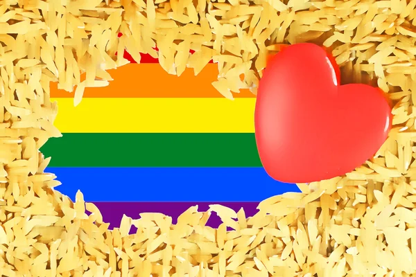 Rainbow Red heart and the LGBT gay pride flag — Stok fotoğraf