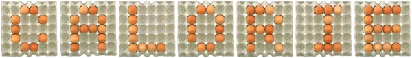 CALORIE palabra de los huevos en bandeja de papel — Foto de Stock