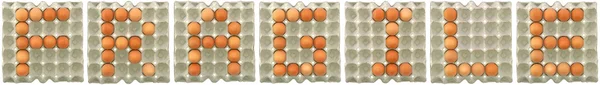 FRAGILE word from eggs in paper tray — Stock Photo, Image