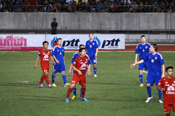 CHIANGMAI THAILAND-JANUARY 19,2013:The 42nd King's cup international football match between Thailand and Finland at 700th Anniversary Stadium in Chiangmai,Thailand. Finland defeat Thailand 3-1 to win.