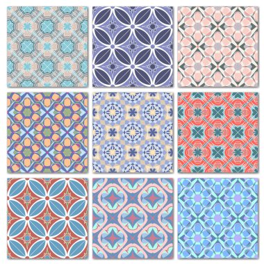Set of 9 decorative mosaic seamless patterns clipart