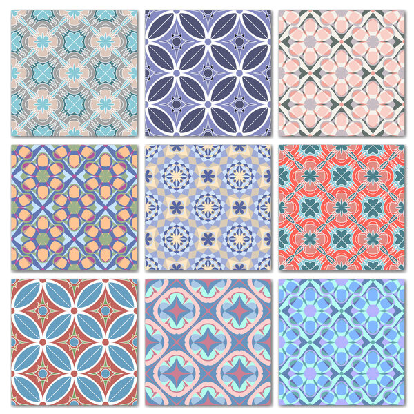 Set of 9 decorative mosaic seamless patterns
