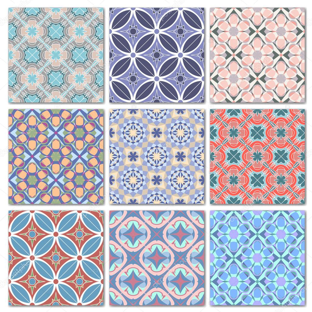 Set of 9 decorative mosaic seamless patterns