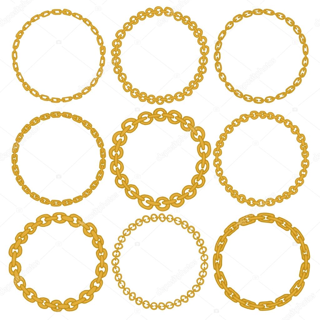 Set of 9 decorative circle border frames. Gold Chain round wreaths for use as a decorative element, for logo or emblem. Circle design for round frames. These pattern brush you can find in my portfolio