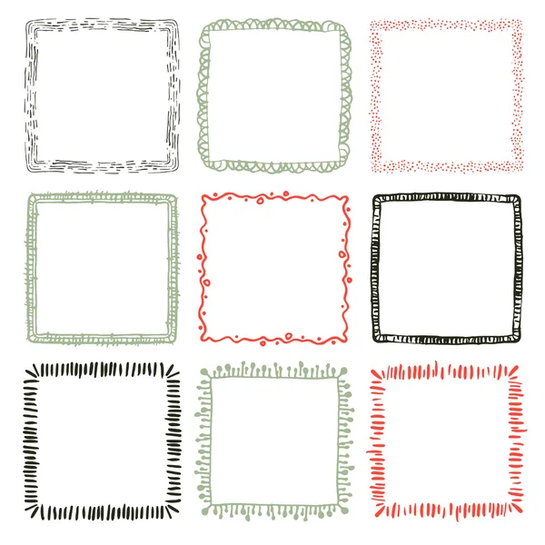 Set of 9 decorative square border frames. — Stock Vector